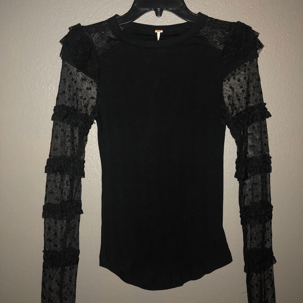 Free People Black Ruffle Top